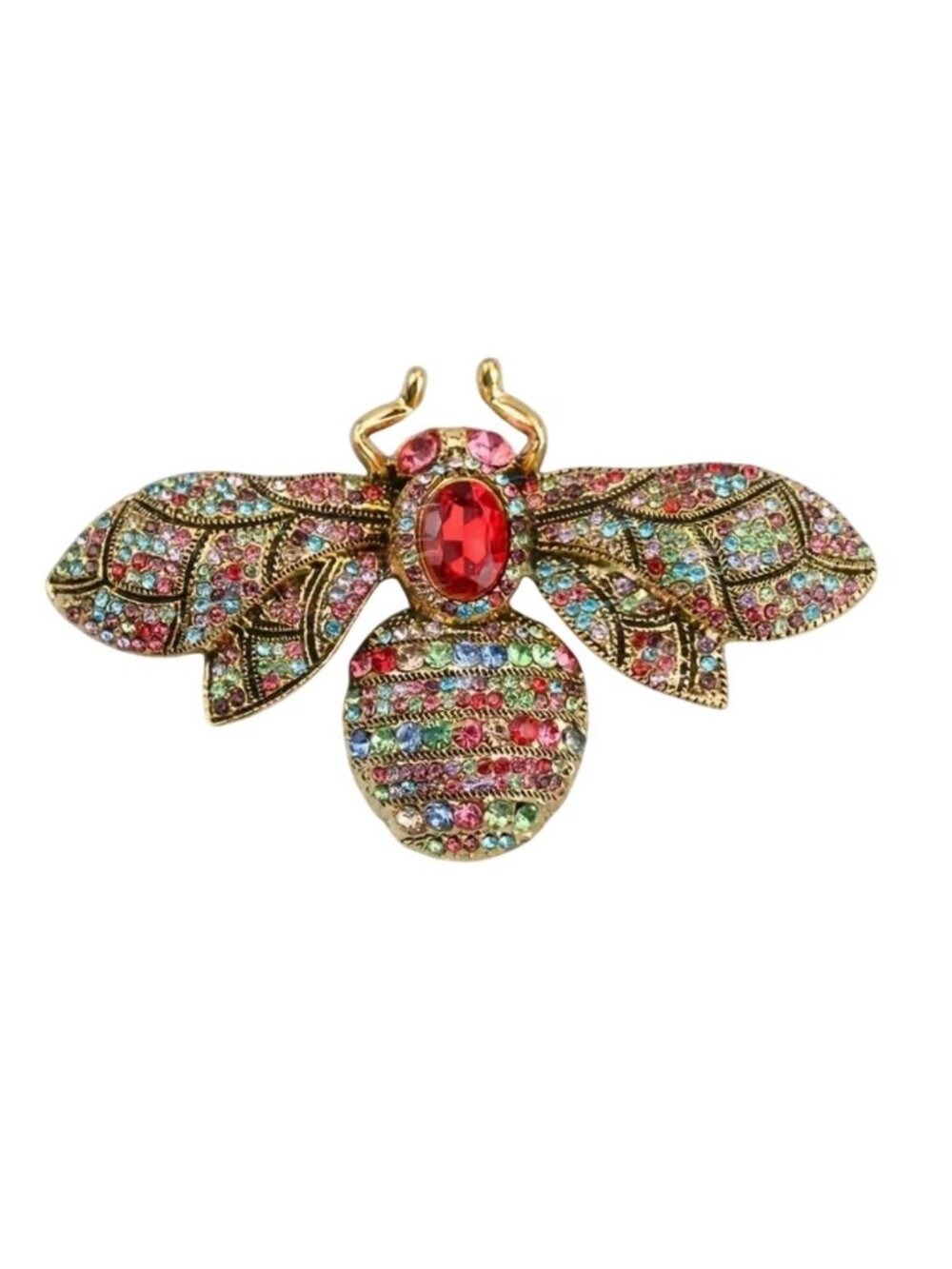 Rhinestone Bee Brooch Orange Gemstone & Gold-Tone